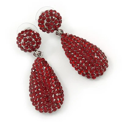 Brincos de cristal Statement Teardrop em tom de prata/vermelho rubi - gota de 48 mm - Imagem 1 de 4