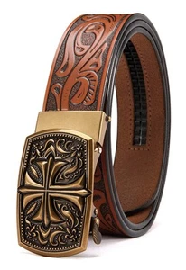 Cintura uomo western -1 1/2" cintura a cricchetto in pelle per uomo cintura country cowboy b... - Foto 1 di 7