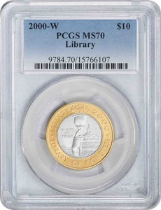 2000-W Library of Congress Gedenkmünze $ 10 Bimetall Gold Platin MS70 PCGS - Bild 1 von 2
