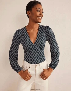 Boden Lenzing Ecovero Langarmshirt Blumenmuster tiefer V-Ausschnitt Gr. 6 feminin - Bild 1 von 6