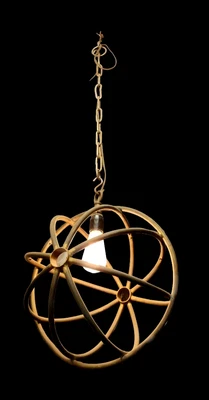 VINTAGE ART DECO PAIR OF BRASS BALL SHAPE ROUND CEILING LIGHT FIXTURE CHANDELIER - Image 1 of 4