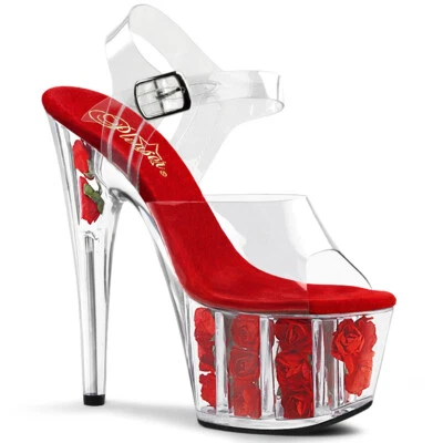 Zapatos para mujer PLEASER ADORE-708FL plataforma tacón correa al tobillo rojos rellenos de flores Foto 1 de 4