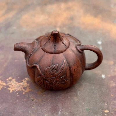 Tetera de calabaza de cerámica china vintage del siglo XX Yixing con video Foto 1 de 4