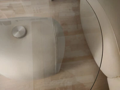 Rarität! Bretz Mumba runder Glastisch mit Lederfuß camel  TOP - Bild 1 von 4