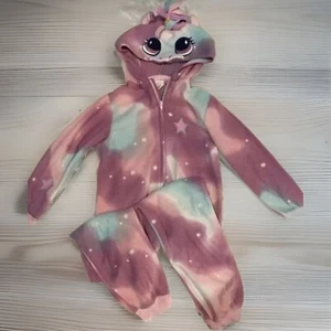 Cat & Jack Long Sleeve Full Zip Up One Piece Fleece Pajamas Pink Purple Hood XL - Picture 1 of 13