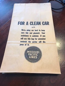 Lot of 9 Vintage Missouri Pacific Lines Railroad Passenger Paper Clean Car Sacks - Picture 1 of 5