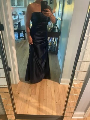 Vestido Formal Largo Bill Levkoff Azul Medianoche Sin Tirantes - Talla 8 PERFECTO ESTADO Foto 1 de 4