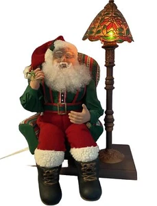 Vintage Animatronic Santa Claus with Working Tiffany Style Lamp 1990s Works - Picture 1 of 16
