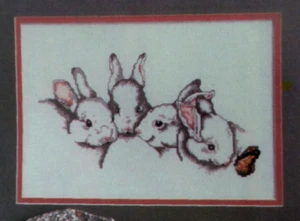 Cross Stitch Pattern COTTONTAIL BUNNIES 3 plus Butterfly Lorri Birmingham Vtg - Picture 1 of 7