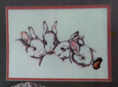 Cross Stitch Pattern COTTONTAIL BUNNIES 3 plus Butterfly Lorri Birmingham Vtg - Image 1 of 4