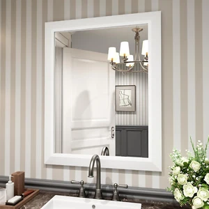 Bathroom Mirror, 24X30 Inch White Thick Metal Framed Wall Mirrors for over Sink, - Picture 1 of 7