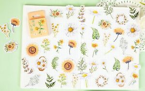 DAISY & SUNFLOWER STICKERS Flower Leaf Floral Scrapbook Diary Card Craft Deco