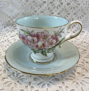 Vtg Paragon By Appointment Dbl Warrant Apple Blossom  Aqua Blue Cup & Saucer - Picture 1 of 12