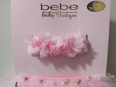 Bebe 2 Pc Butterfly Headband Tutu Set Newborn Pink  Baby Girl Photo Shoot - Image 1 of 4