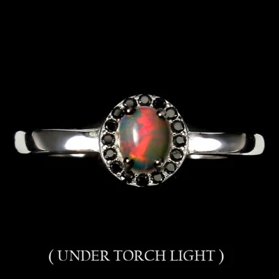 925 Sterlingsilber Ring Oval Feuer Opal Schwarz Spinell Edelstein Schmuck Size 7 - Bild 1 von 4