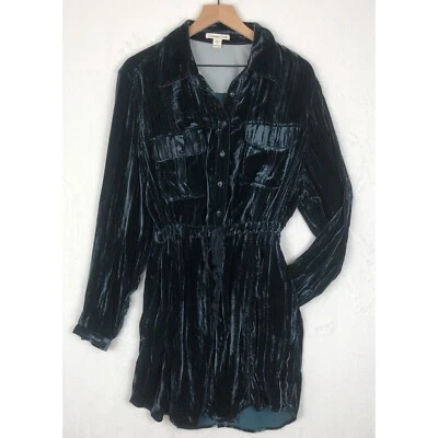 COLDWATER CREEK шелковая смесь измельченный бархат рубашка платье плюс размер 1 X бирюзовый пояс галстук - Изображение 1 из 4