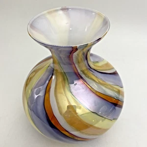 Italian Glass Vase Hand Decorated Colorful Swirled Glass Murano Style Glassware - Picture 1 of 6