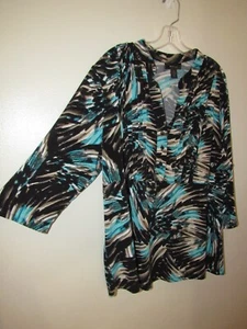 STYLE & CO  Womens Plus 2X  TOP BLACK  Paint Stroke PRINT Pleated Stretch - Picture 1 of 9