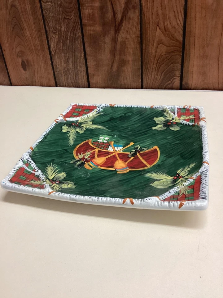 Bandeja cuadrada de canoa de Navidad internacional certificada Susan Winget bandeja de vacaciones Foto 1 de 4