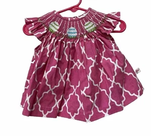 Vestido de bebé Lolly Wolly Doodle ajustado huevos de Pascua niñas talla 3-6 meses rosa blanco - Imagen 1 de 7