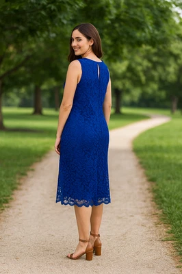 Donna Ricco Women Dress Cobalt 14 Floral Lace Lined Sleeveless Flare Nautical - Image 1 of 4