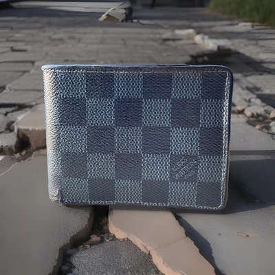 Louis Vuitton Slender LV Damier Cobalt Canvas Black Leather Bifold Men’s Wallet - Image 1 of 4