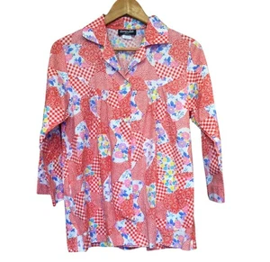 Blusa vintage para mujer con retazos perla a presión talla M floral guinga Rockabilly - Imagen 1 de 8