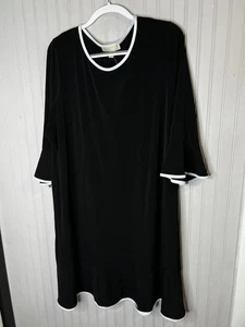Michael Michael Kors Dress Womens 2X Black White Contrast Trim Ruffle Sleeves - Picture 1 of 15