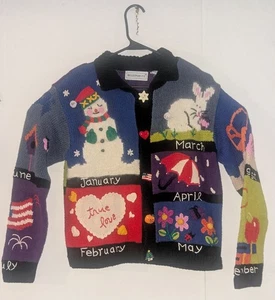 Vintage Belle Pointe Holiday/Calendar 12 Months Sweater Cardigan Sz S Grandma - Picture 1 of 5
