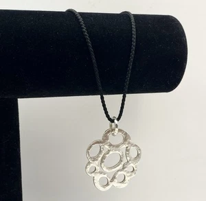 Sterling Silber Ippolita Anhänger Halskette gehämmert Kreise schwarz Kordel modern - Bild 1 von 8