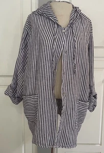 Tahari 100% Leinen Jacke mit Kapuze blau/weiß gestreift 1x - Bild 1 von 12