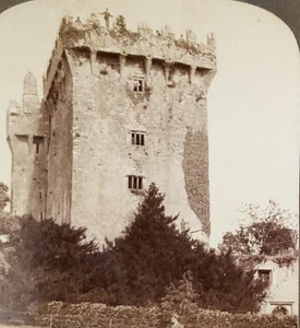 Stereoview Blarney Castle Shrine Irish Wit near Cork Ireland 1901 Man on Ledge - Picture 1 of 3