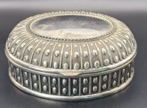 Vtg. Elegance Silver Plated Zinc Oval Blue Velvet Jewelry/keepsake Box *engraved - Picture 1 of 17