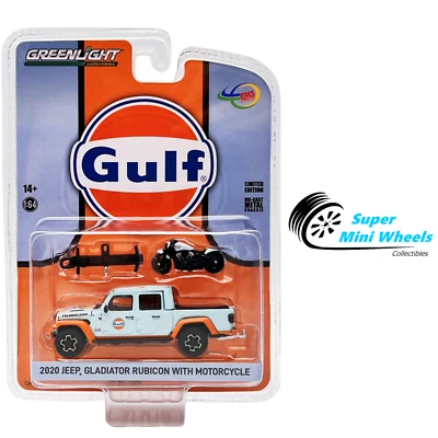 Greenlight 1:64 2020 Jeep Gladiator Rubicon With Indian Motorcycle GULF #51524 - Image 1 of 2