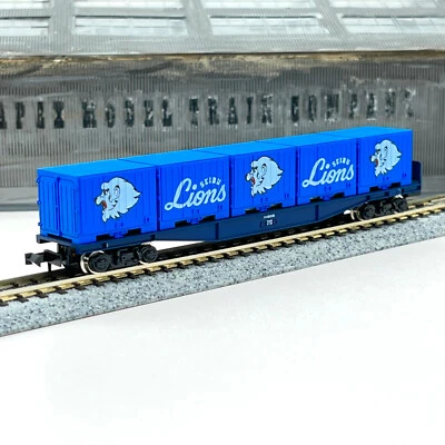 Kato 802B Seibu Lions Japan Baseball Koki 10000 Flat Car Blue Containers N Scale - Image 1 of 4