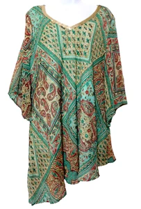 Roz & Ali transparente Paisley-Bluse Metallic Platinum 1X Seafoam V-Ausschnitt gefüttert Party - Bild 1 von 14