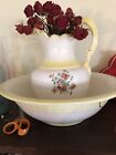 Vintage Ungemach Inc. Pitcher and Bowl Set Yellow Floral USA Scalloped