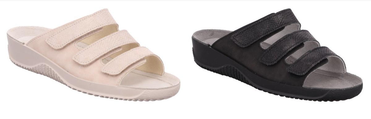 Rohde Damen Pantolette Mit Klettverschluss - Leder Mit Metallic-Optik