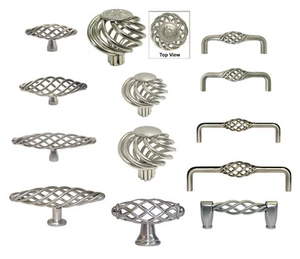Cabinet Pull Drawer Handle Birdcage Knob Kitchen Hardware Brushed Satin Nickel - Imagen 1 de 14