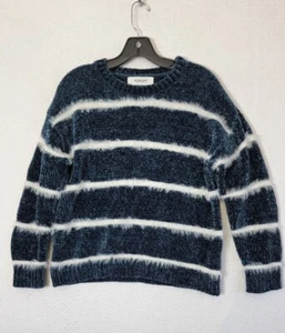 WORKSHOP Republic Clothing Women's Size Small Sweater Fuzzy Blue White Striped  - Picture 1 of 8