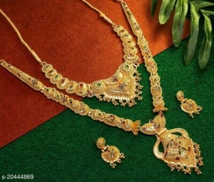 Indischer Bollywood Damen Modeschmuck vergoldet Hochzeit Halskette Ohrringe Set - Bild 1 von 6