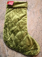 New Pottery Barn Shiny Diamond Quilted Velvet Christmas Holiday Stocking - GREEN