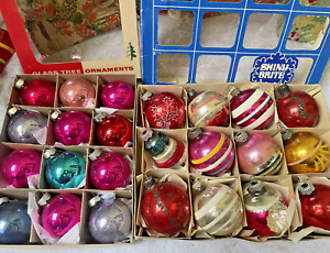 VTG Shiny Brite & Franke Mercury Glass Christmas Ornaments In Box Indent Bell