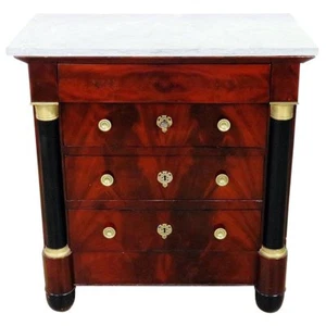 Gorgeous Flame Mahogany French Empire Style Marble Top Dresser Nightstand Table - Picture 1 of 10