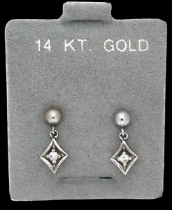 Vintage 14k White Gold Dangle Drop Earrings Diamonds 0.06CTW - Picture 1 of 6