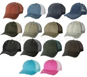 Mega Mens Low Profile Cotton Hat Mesh Ball Cap Herringbone Unstructured Trucker - Picture 1 of 59