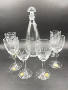 7-Piece Bohemia Crystal  Engraved Rose Wine Set Decanter & Glasses Belfor - Picture 1 of 9