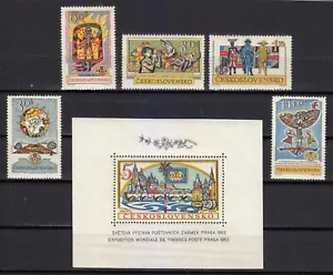 Czechoslovakia 1962 MNH Mi 1355-1359+block 18A PRAGA Stamps World Exhibition ** - Picture 1 of 2