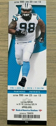 2016 Carolina Panthers Official NFL Mint Season Ticket Stub - pick any game! Cover