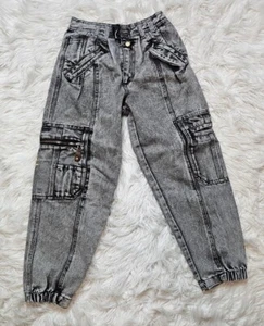 Vtg Maneuvers Boys Acid Wash Cargo Jeans Size 10 90s Grunge Embroidered - Picture 1 of 7